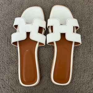 White Slip On Leather Sandal